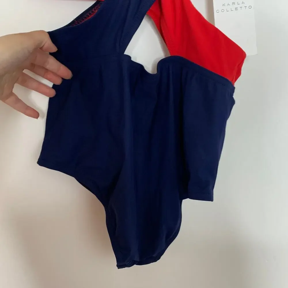 Karla Colletto Helen High-neck Mono Red Navy One Piece Swimsuit New  Size 10